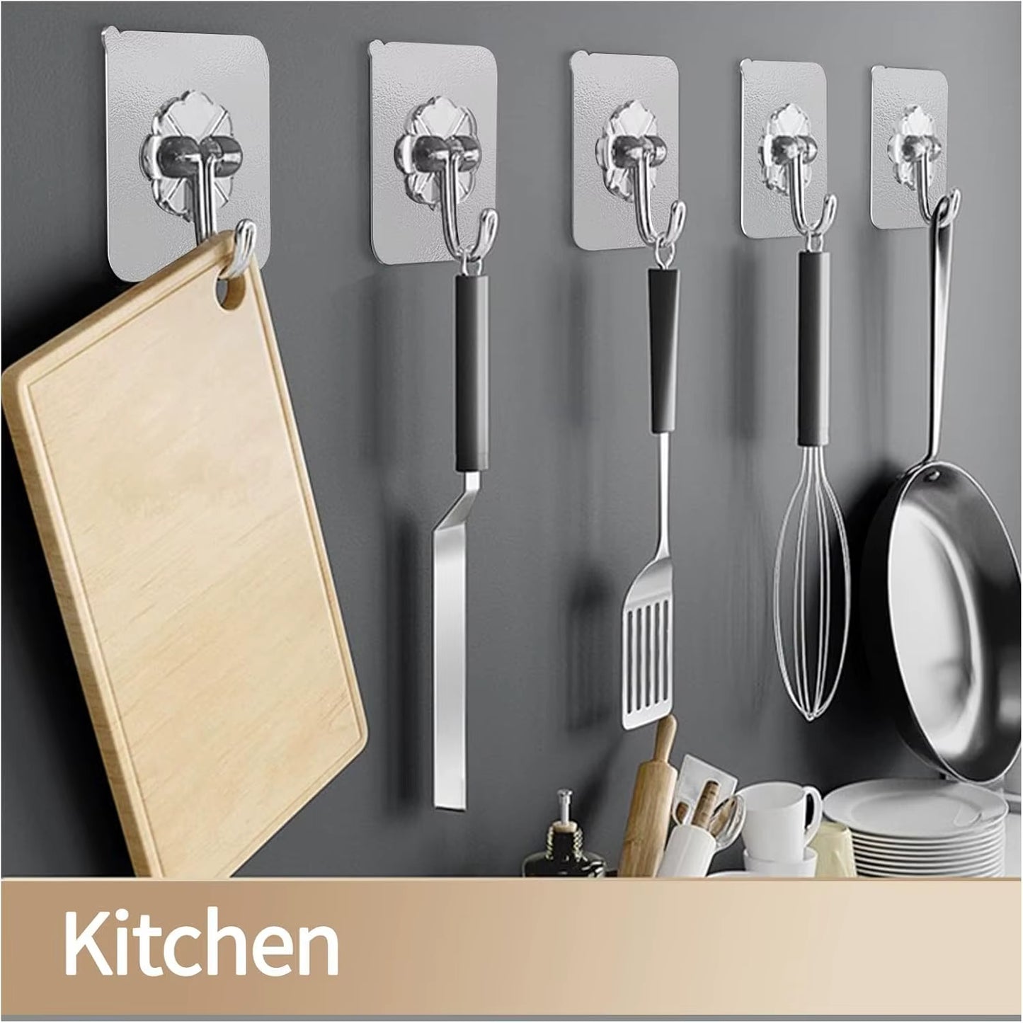 5/50pcs Transparent Stainless Steel Strong Self Adhesive Hooks.